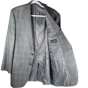 Lauren Ralph Lauren Silk Wool Gray blue Plaid Sport Coat Blazer Men’s Size 40L